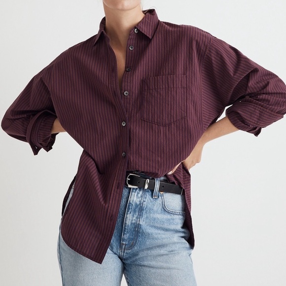 Madewell Purple Striped Button-Up Shirt - Picture 3 of 8